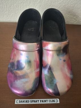 Dansko Multicolor Metallic Spray-Paint Effect Clogs